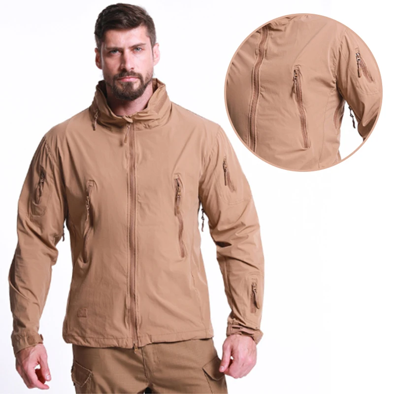 Новая быстросохнущая Мужская походная куртка, Военная Тактическая уличная водонепроницаемая куртка, Спортивная термо-охотничья спортивная куртка с капюшоном