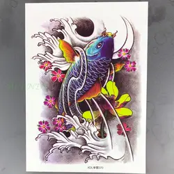 Водостойкая временная татуировка наклейка Золотая рыбка кои цветы Лотос морская волна тату флэш-тату поддельные татуировки для мужской