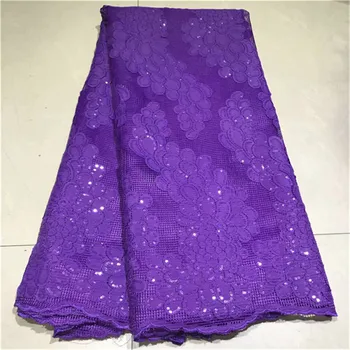 

2019 High Quality French Nigerian Sequins Net Lace, Purple African Tulle Mesh Sequence Lace Fabric For Party Dress 5Yards/Lot