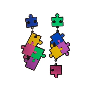 

Super Funny Lovely Irregular Colorful Cartoon Puzzles Long Tassel Acrylic Drop Earrings for Women Girls Fashion Brincos Jewelry