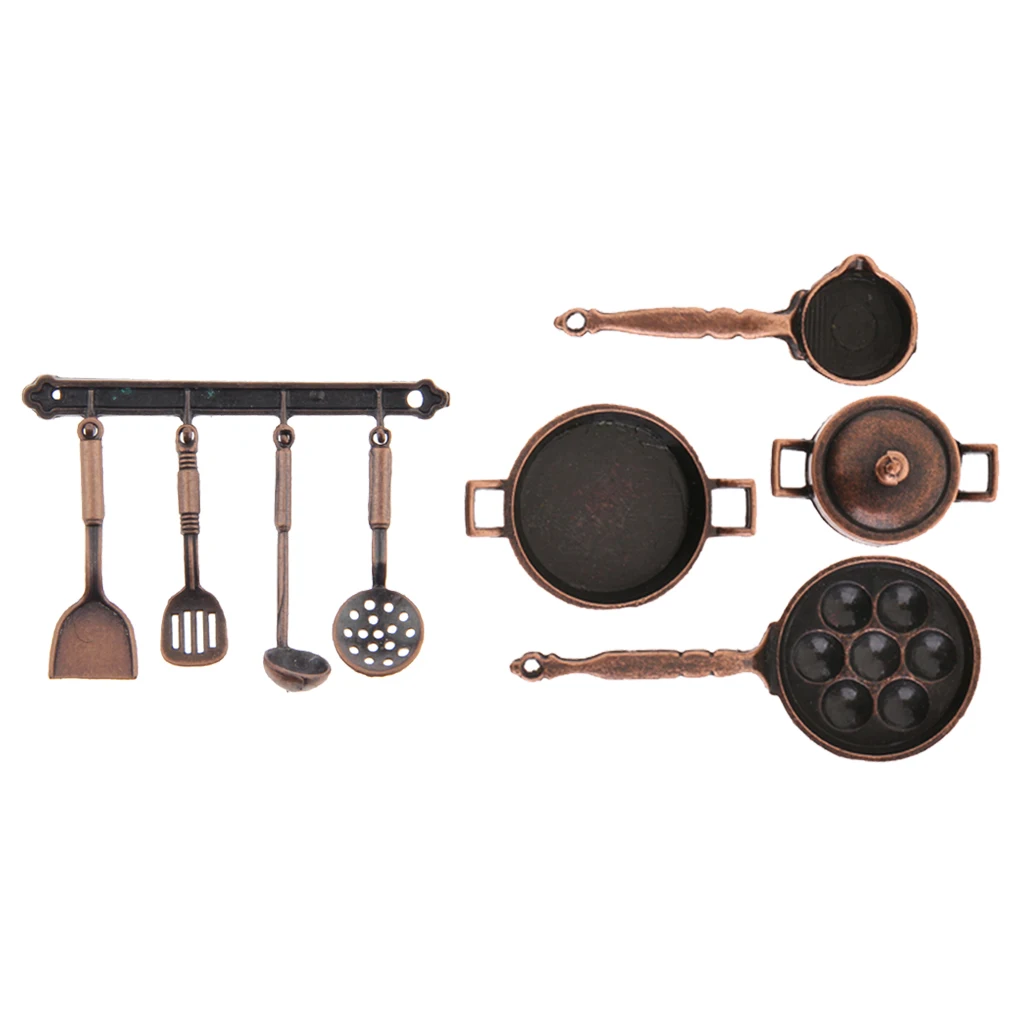 9pcs 1/12 Dollhouse Miniature Metal Kitchenware Kitchen Furniture Set Bronze