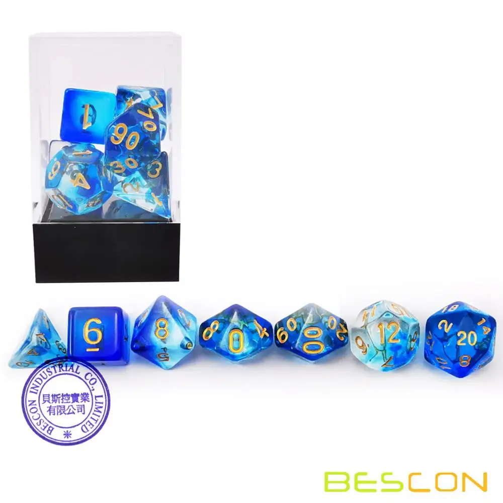 Bescon Crystal Blue 7-ПК разнообразные игральные кости набор, Bescon многогранные игральные кости набор Кристалл синий, румяна, трава, фиолетовый, черный, розовое облако