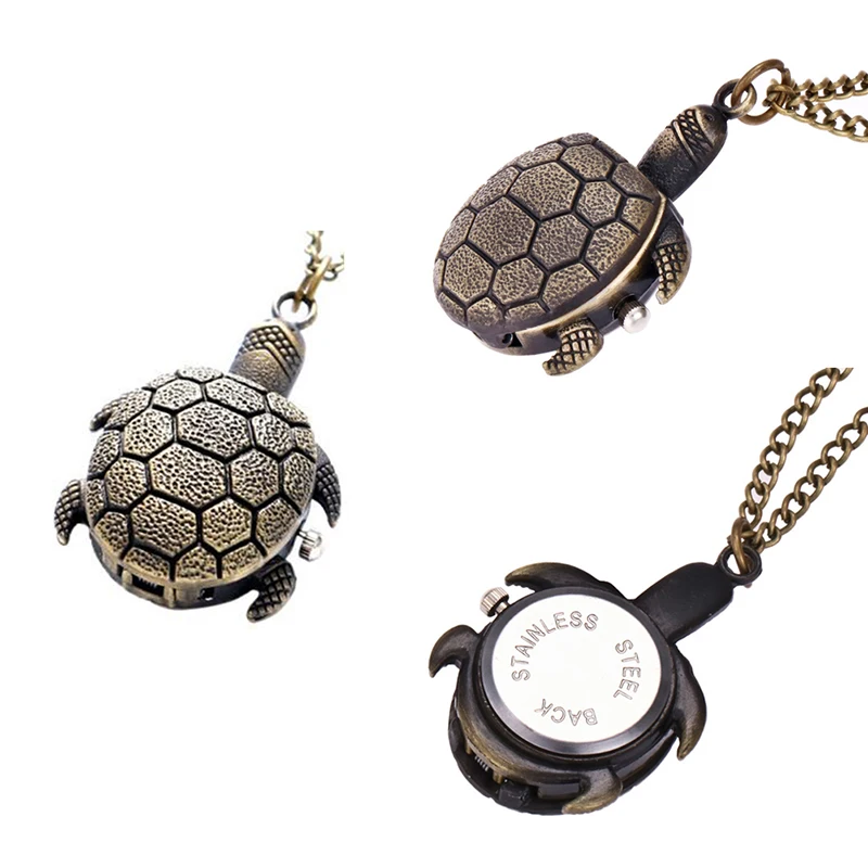 Черепаха карманные часы для женщин и мужчин креативное бронзовое ожерелье-цепочка Кварцевые часы для женщин и мужчин s часы бронзовые часы "Черепаха"