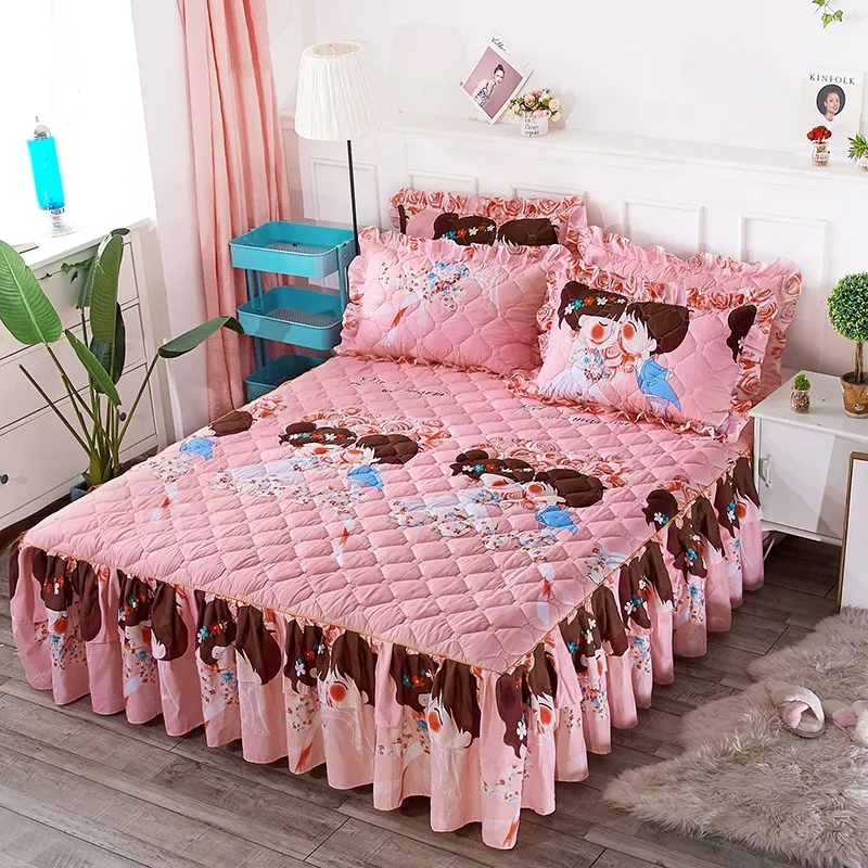 

Spring Autumn Hot Sale Bed Skirt Three-piece Set Thickened Grinding Wool Fabric Double Skirt Hem Pillowcase Comfortable Soft