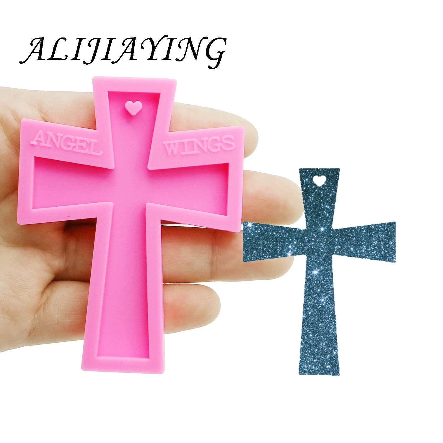 Pink 1pc Блестящий брелок в форме Креста украшение с кольцом для ключей силиконовая форма для DIY эпоксидная смола DY0154 - Цвет: Pink 1pc