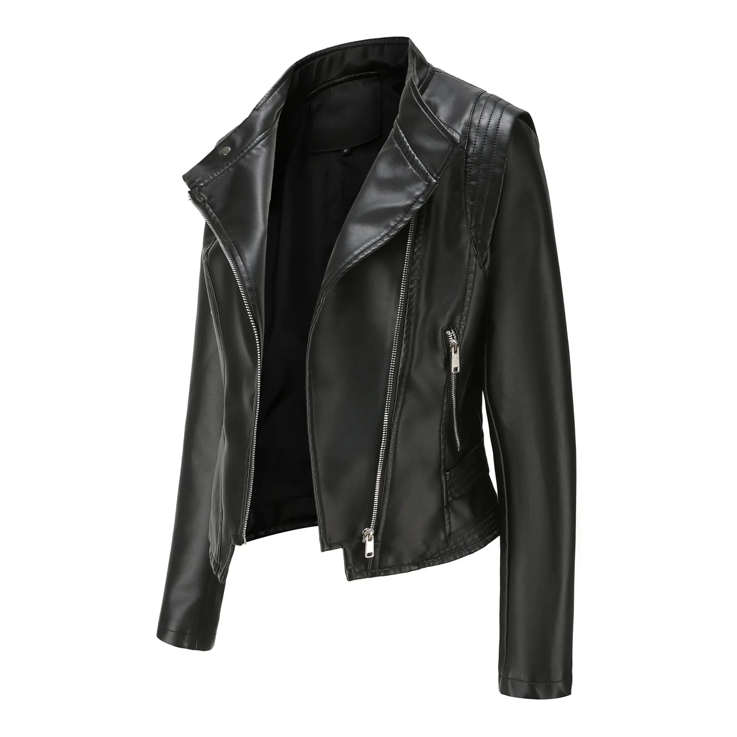 2022 New Spring Autumn PU Leather Jacket Women Slim Fit Short Coat Solid Long Sleeve Ladies Outwear