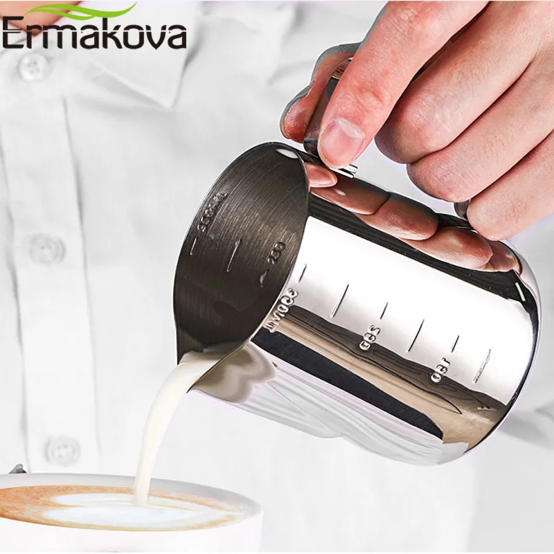 

ERMAKOVA Coffee Pitcher Stainless Steel Espresso Milk Frothing Steaming Cup Pitcher Coffee Latte Milk Frothing Jug Pitcher