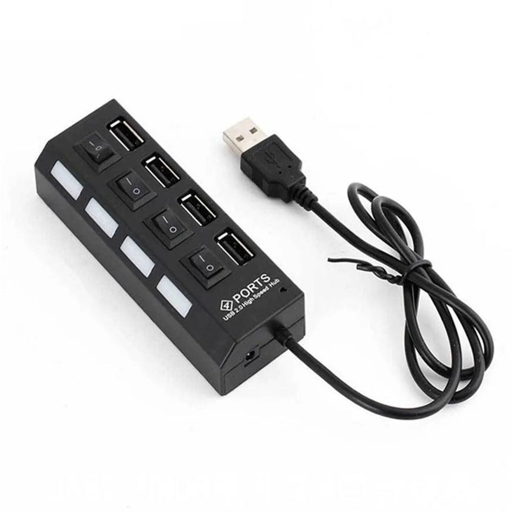 

Promotion! Blue LED Light On/Off Switch High Speed Mini 4 Ports USB 2.0 Hub Adapter