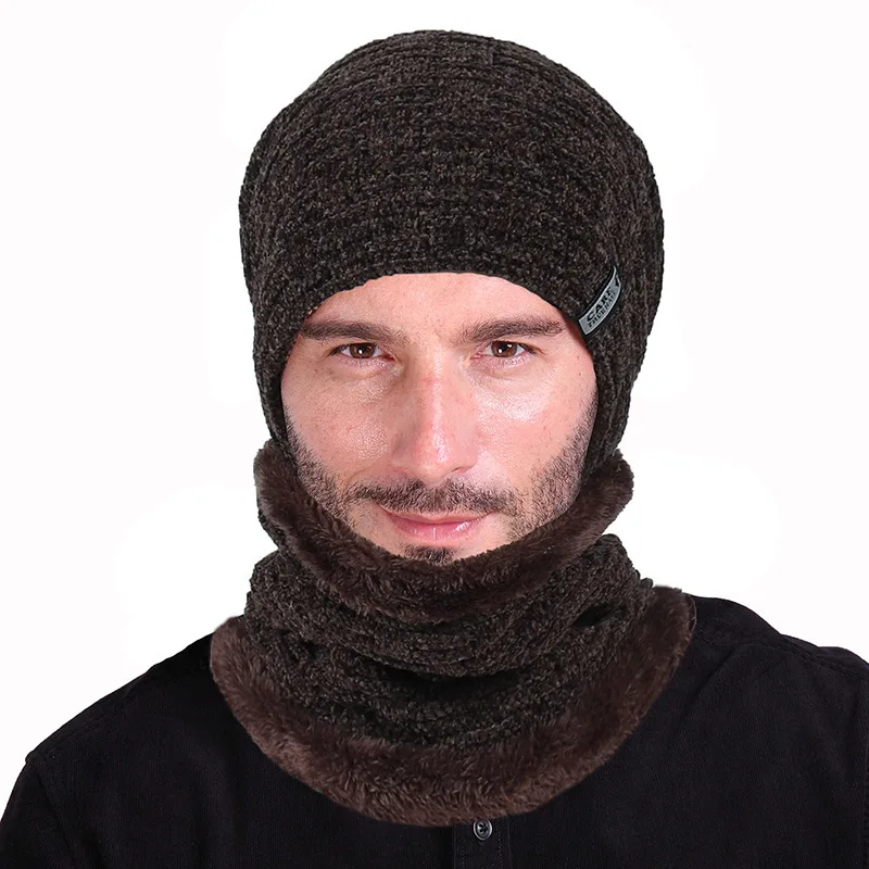 На меховой подкладке зимняя Шапки для Для мужчин Skullies теплая шапка бини Для женщин вязаная шапка; шарф комплект Высокое качество шапки бини шапки капот