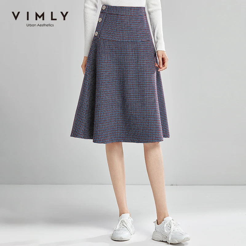 Женская клетчатая юбка Vimly винтажная средней длины до колена с высокой талией и