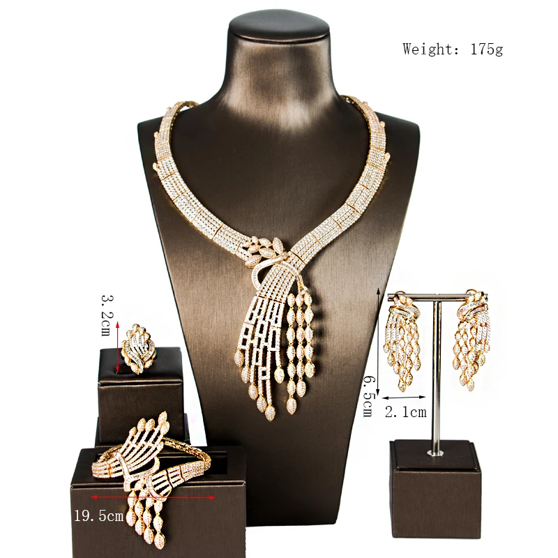 Dazz модные роскошные 4 шт цветок Нигерия Блестящий Полный кубический циркон Золотые Ювелирные наборы свадебные Дубай Свадебные ювелирные изделия набор подарки
