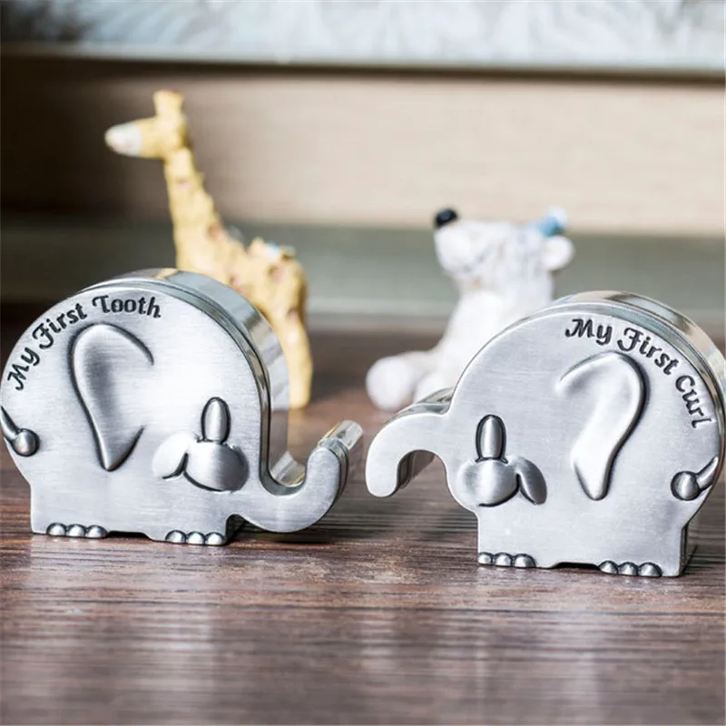 Creative Kids First Curl and Fairy Tooth Keepsake Box Christening Gift Keepsake for Newborn Gift Engraved Elephant Shape