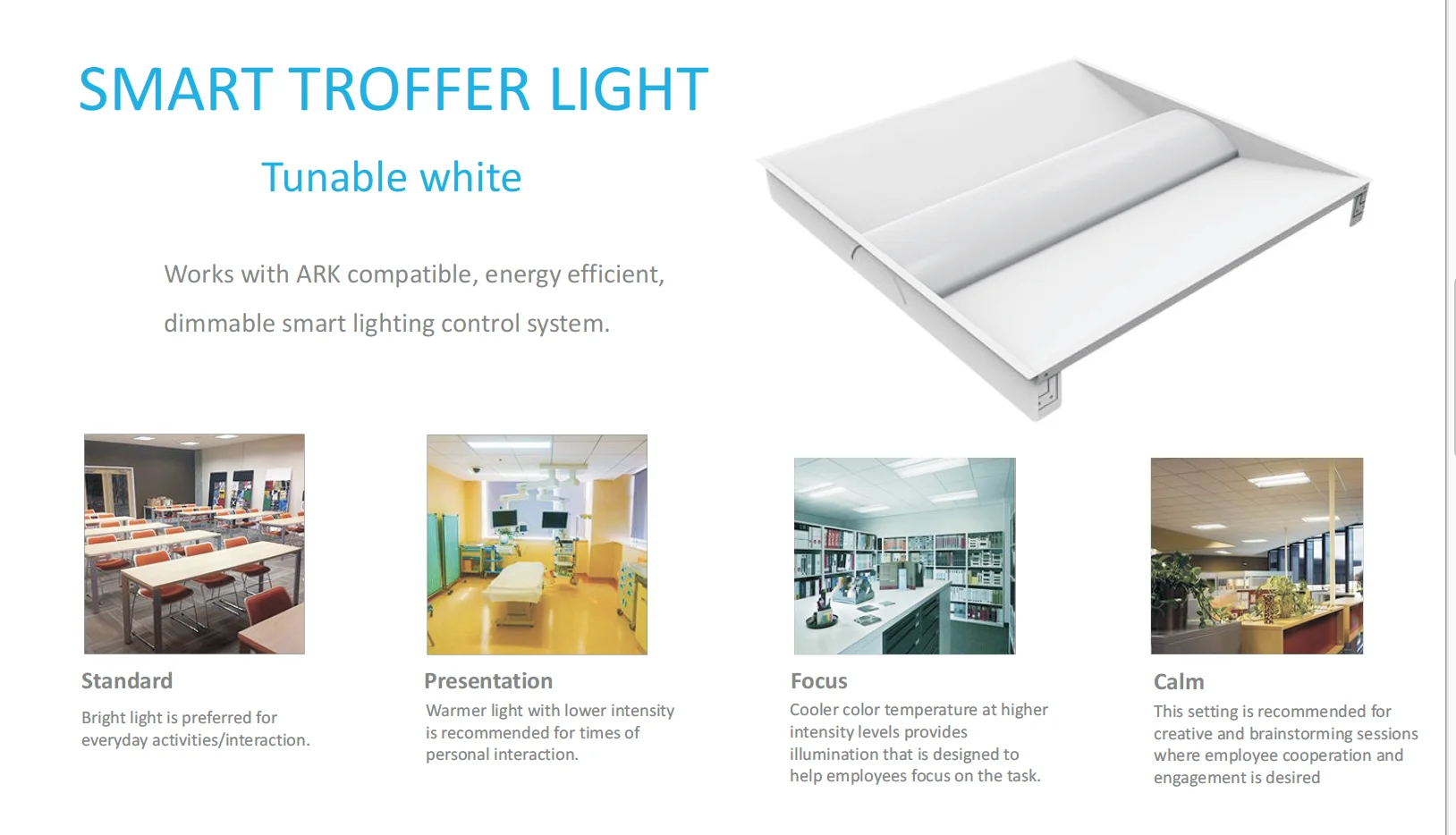 ARK APP smart control system daylight motion sensor smart CCT tunable 2x2ft 2x4ft 30w 40w LED troffer light