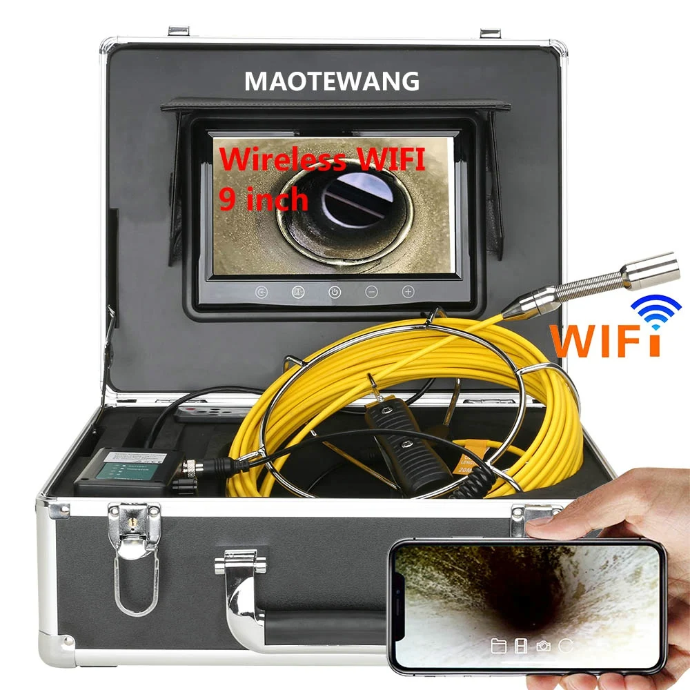MAOTEWANG 9inch Wireless WiFi 30M Pipe Inspection Video Camera,Drain Sewer Pipeline Industrial Endoscope support Android/IOS