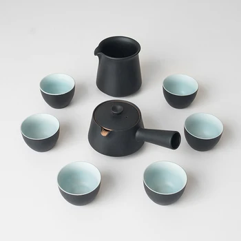 

LUWU black crockery ceramic teapot with 6 cups chinese tea set drinkware