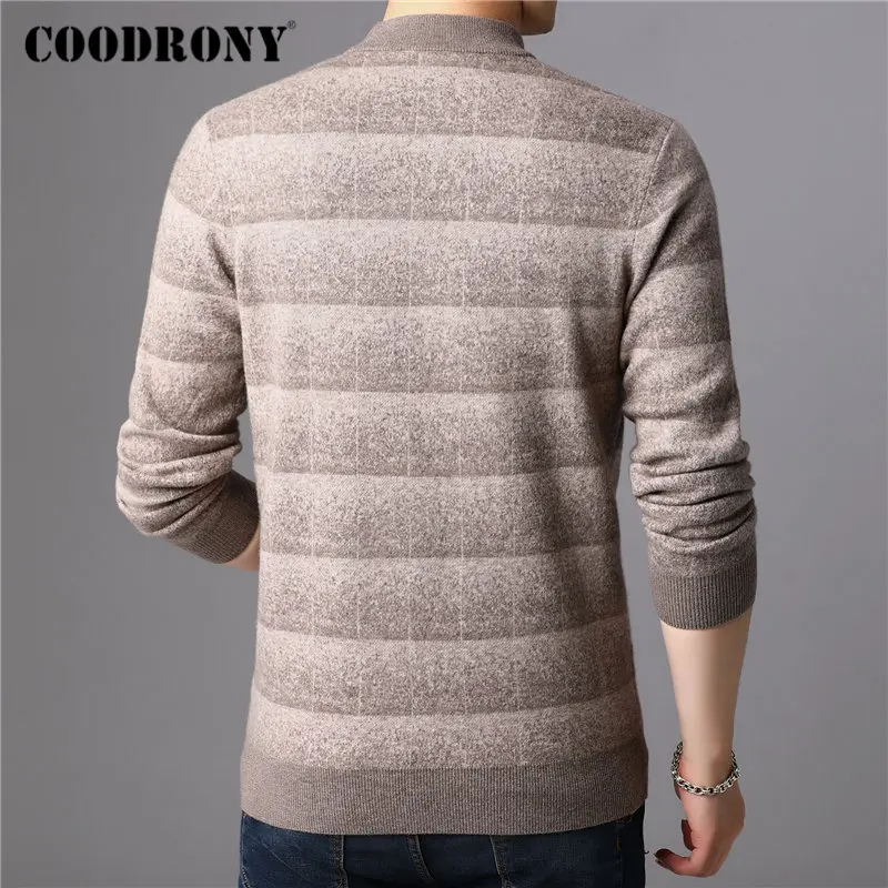 COODRONY Brand Sweater Men 100% Merino Wool Pullover Men Thick Warm Winter Cashmere Sweaters Casual Striped Pull Homme Top 93027
