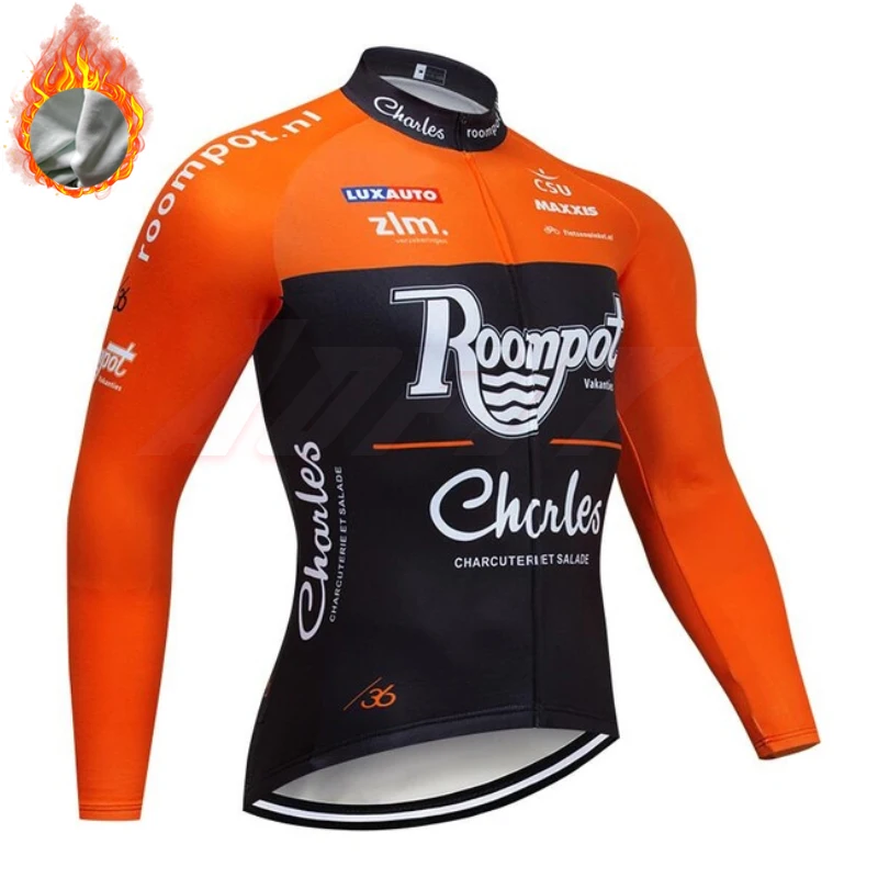 Зима, командная roompot, велосипедная майка, 9D, набор велосипедных штанов, Ropa Ciclismo, плотный теплый флис, профессиональная куртка, оранжевый, черный спорт спортивный топ флисовая кофта - Цвет: Fleece top
