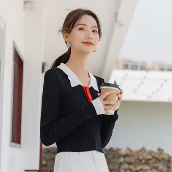 

Women's Turn-down Collar Sweaters Kawaii College Candy Color Sweater Female Harajuku Clothing For Women