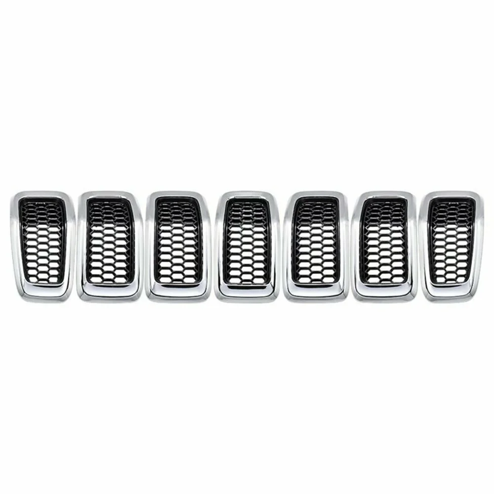 

7pcs/Set Car Insert Cover For Jeep Cherokee 2014-2018 ABS Black Silver Honeycomb Mesh Chrome Trim Car Accessories