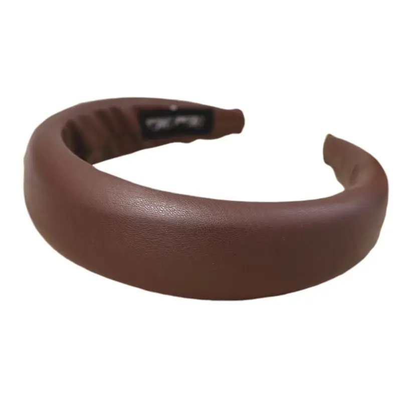 Korean Vintage Faux Leather Cloth Wrapped Headband Thicken Padded Wide Hair Hoop Women Non Skid Solid 5