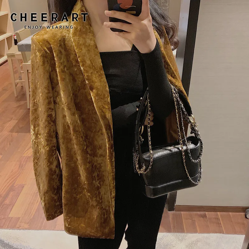 CHEERART Золотой бархатный блейзер Женский костюм куртка женские пальто корейский