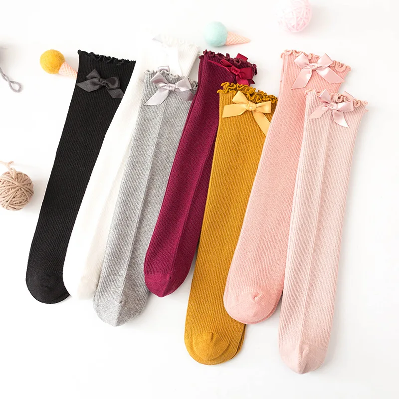 2020 New 4 Pairs Baby Girls Cotton Uniform Knee High Socks Tube Ruffled