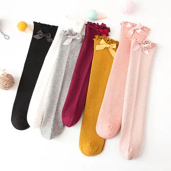 

2020 New 4 Pairs Baby Girls Cotton Uniform Knee High Socks Tube Ruffled Stockings