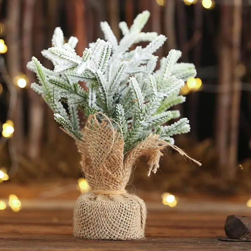 

Mini Christmas Tree Linen PE Snow Pine Plant Artificial Bar Table Ornament Home Party Window Decorative Accessories Christmas