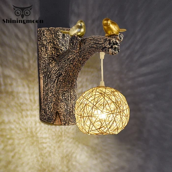 

Modern Resin Rattan Wicker Bird Lights Wall Lamp Dining Room Balcony Staircase Bedroom Wall Lights Art Home Decor Light Fixture