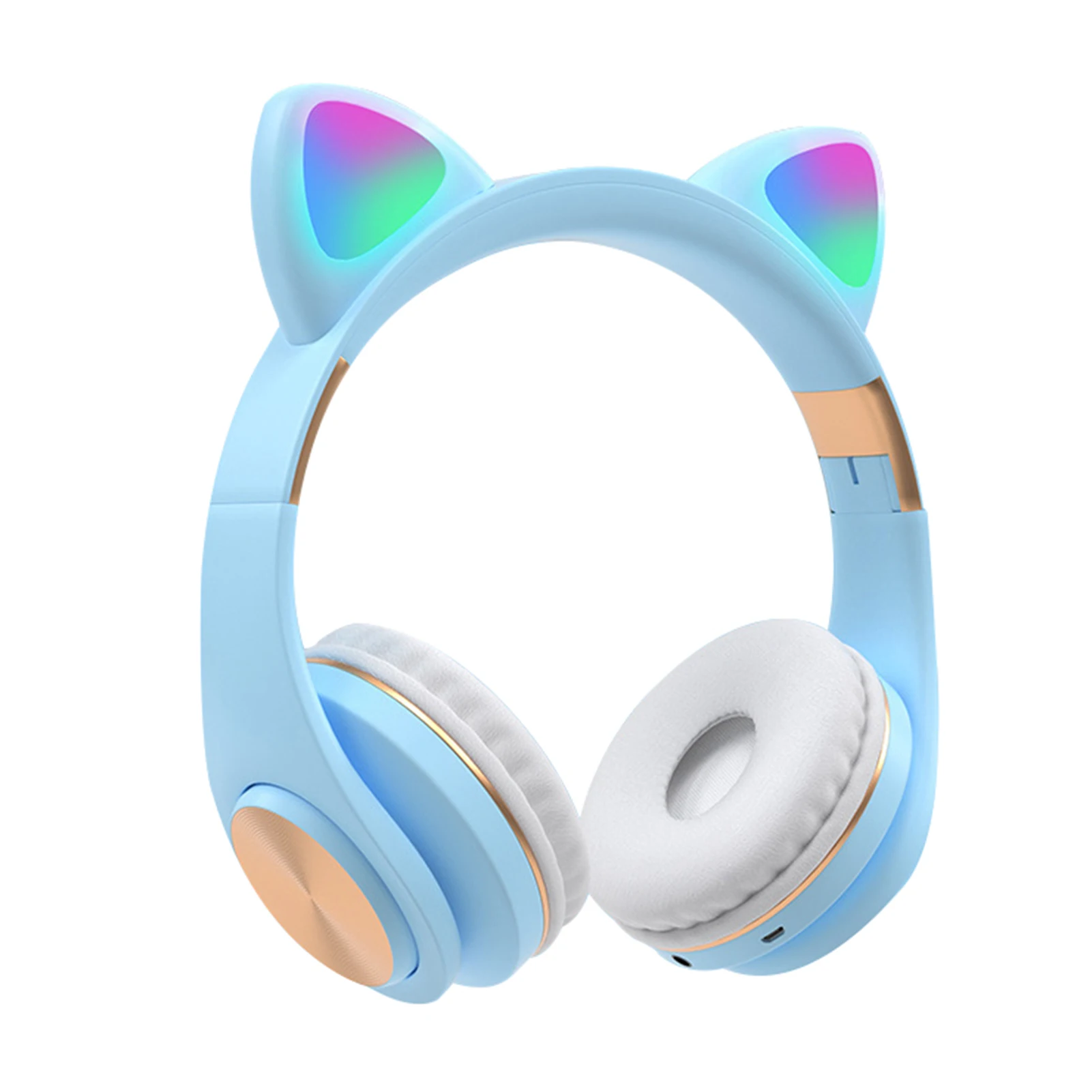 HIFI FM Radio Noise Cancelling Wireless Bluetooth Headset Cat Ear Built In Microphone Calling Gaming Portable With LED Light