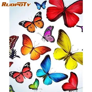 

RUOPOTY Painting By Numbers Kits For Beginner Colorful Butterfly Animal Diy Oil Paints Drawing Acrylic Pigment Canvas Home Decor