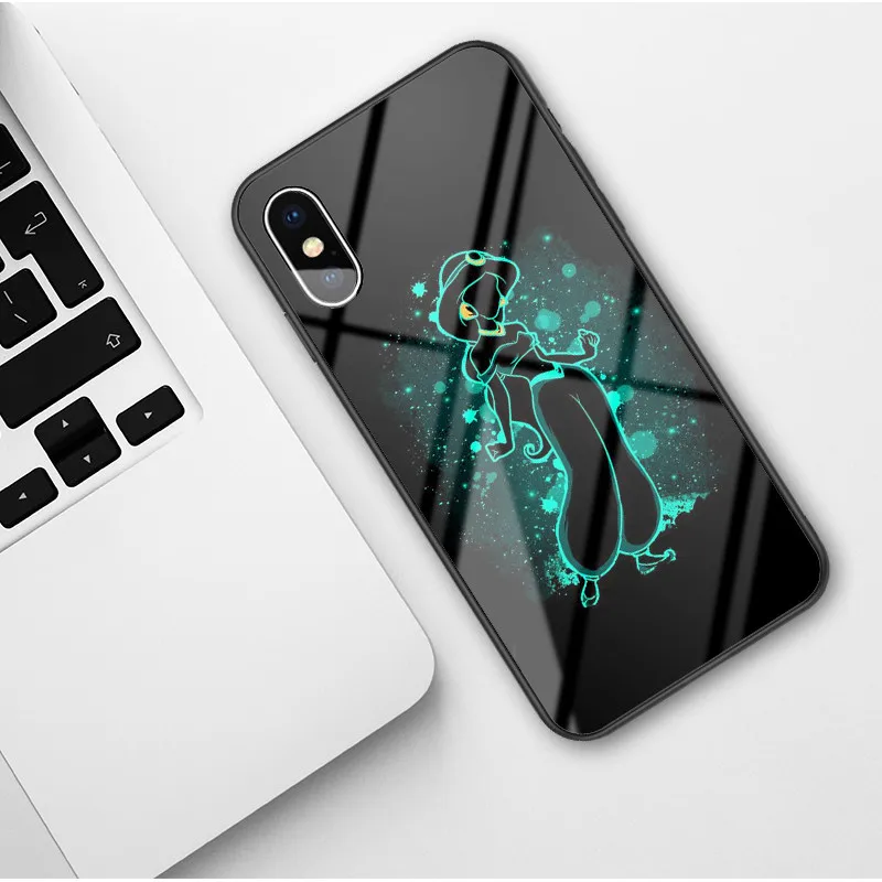 Glass TPU Чехол принцессы из закаленного стекла для iphone 11 Pro Max xs 6s 7 8 Plus X XR XS Max мультяшный Роскошный милый чехол для телефона с изображением русалки - Цвет: Glass TPU