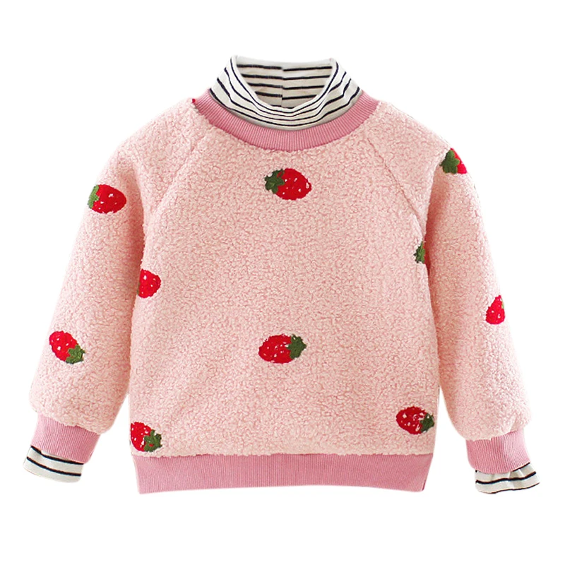 1 предмет, весенне-осенние хлопковые топы с длинными рукавами и капюшоном с рисунком клубники для маленьких девочек, милая Повседневная Блузка