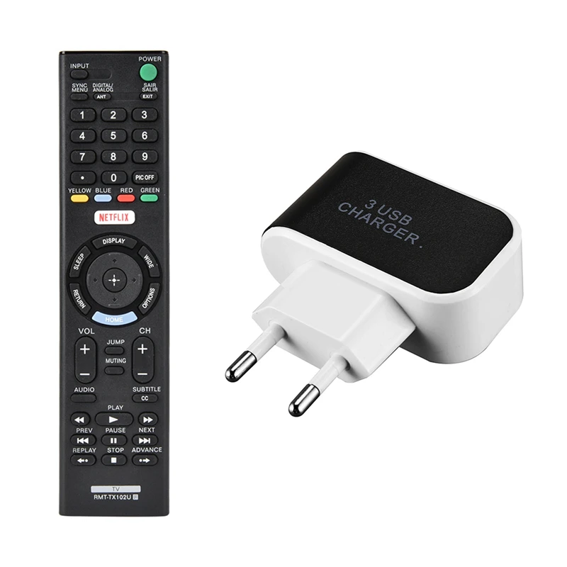 Tripping 3.1A USB Charger AC Adapter/ Charger/ EU Plug Black with Smart Tv Remote Control for Sony Rmt-Tx102U | Электроника