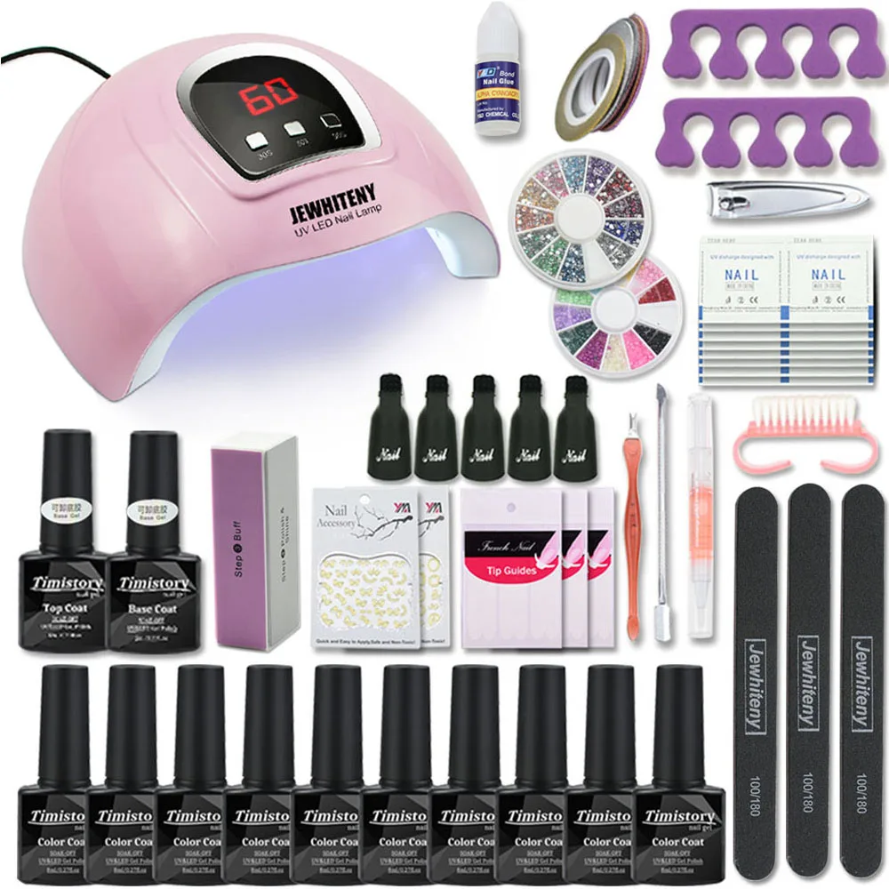 pink lamp set2 Маникюрный набор для ногтей 120 Вт/80 Вт/54 Вт УФ-лампа с 10 шт гель-лаком Набор для маникюра дрель для ногтей набор инструментов для дизайна ногтей верхнее Базовое покрытие - Цвет: pink lamp set2