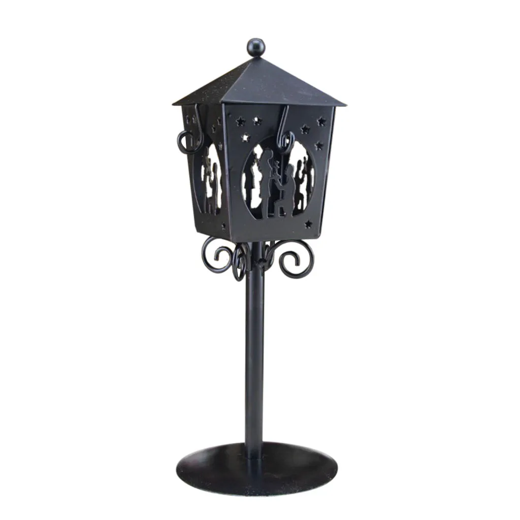 Iron Metal Lantern Stand Hanging Candlestick Glass Globe Candle Ornament Holder Party Home Decor