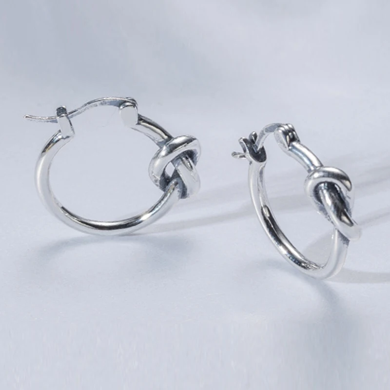 Heart Tie Hoop Earring 925 Sterling Silver Jewelry Prevent Allergy Ear Buckle Earring Simple Lines Twist Knot Women Earring