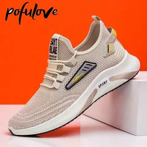 Pofulove Men Casual Sneakers Sports Running Shoes Spring Summer Lightweight Mesh Breathable Non-slip Zapatos New Design Fashion
