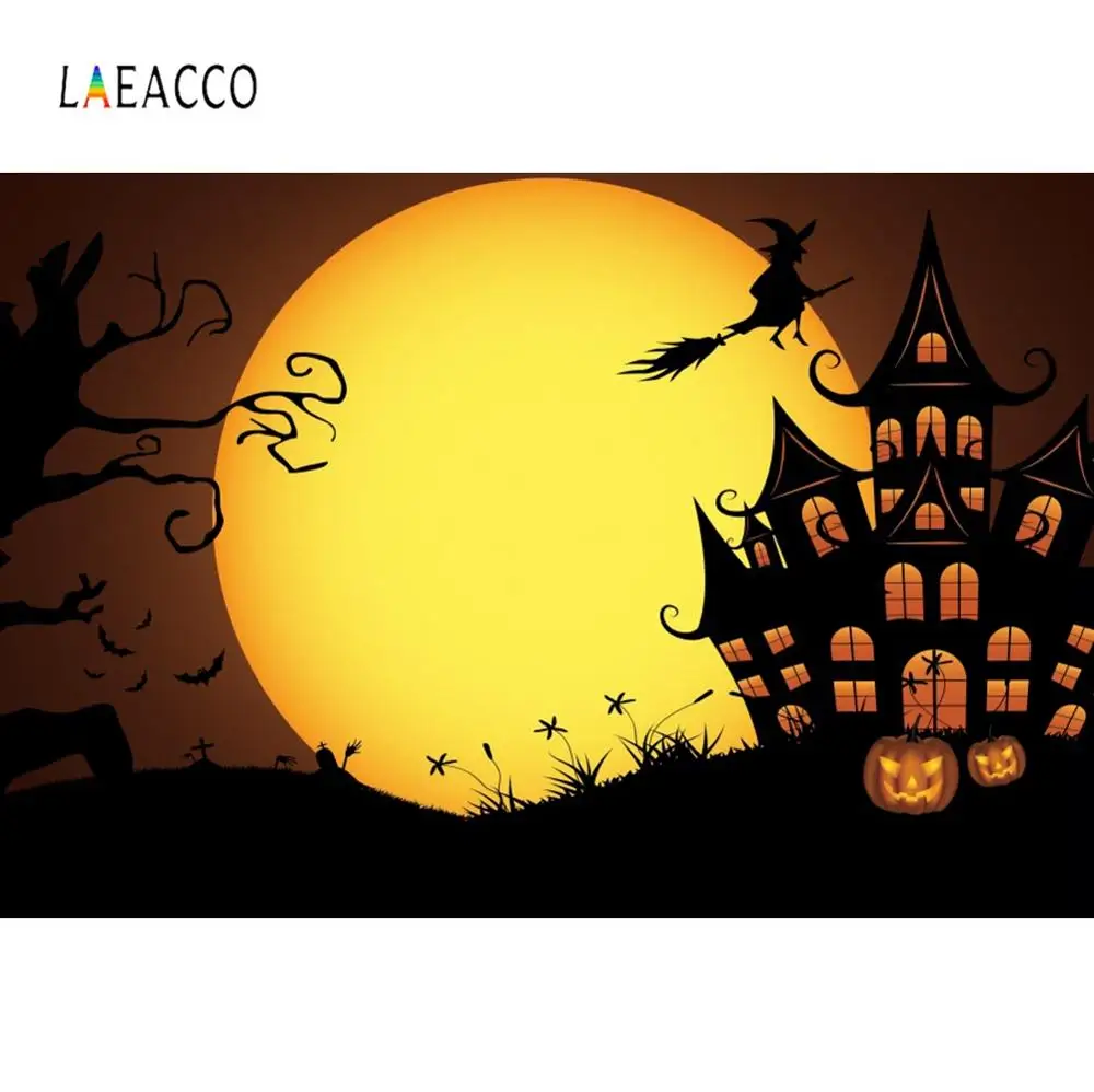 Laeaco Halloween Background Photography Baby Cartoon Castle Wizard Moon Old Tree Dark Night Scenic Photo Backdrop Studio | Электроника