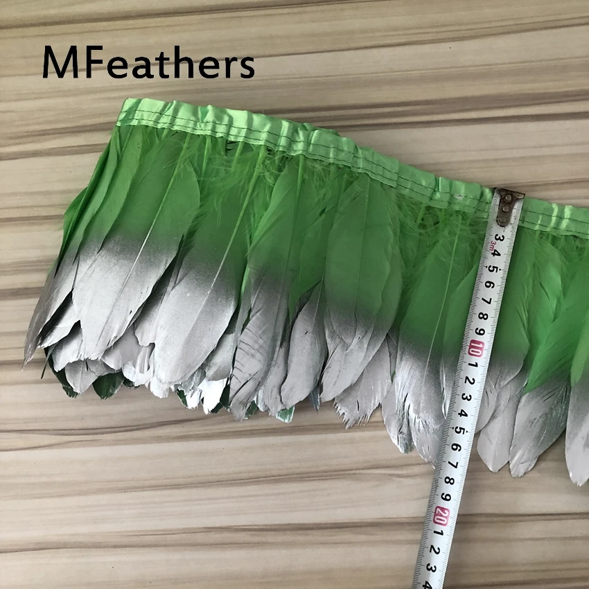 MFeathers 2 ярда Зеленое яблоко окрашенные гусиные утиные перья планки 15-20 см 6-8 дюймов длинные серебряные гуси перья бахрома полосы кружева пояс