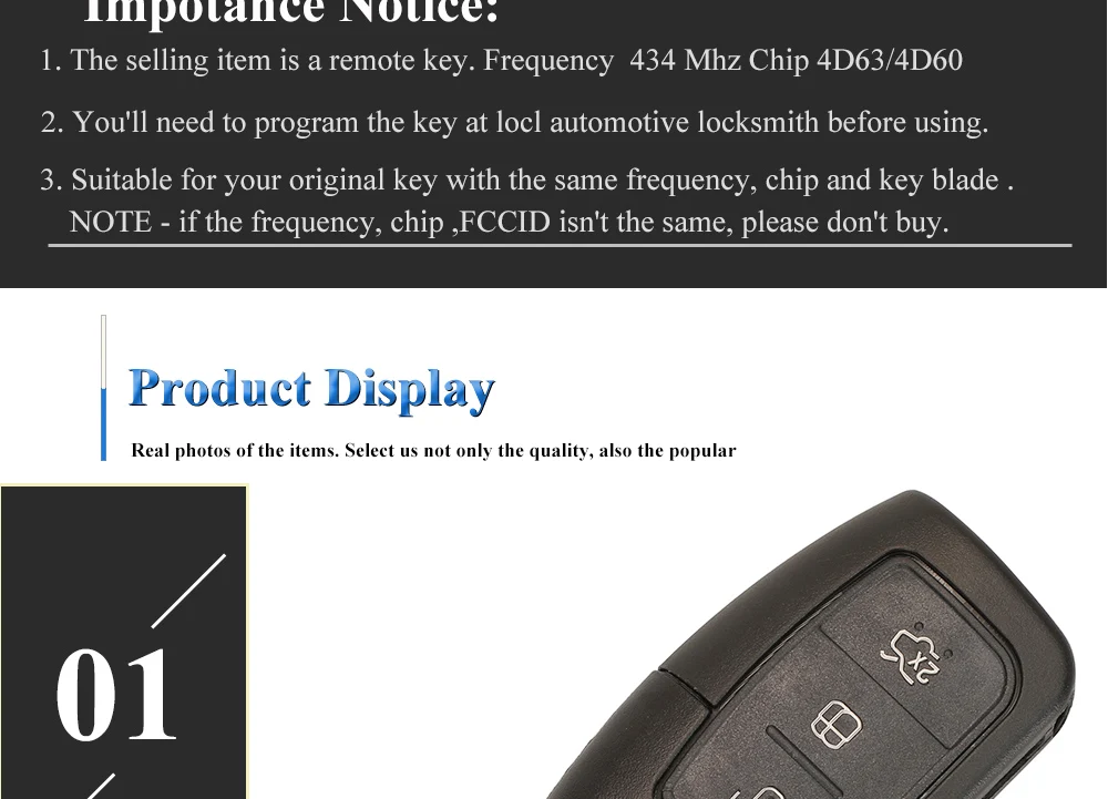 Keyforkess 3 pulsanti 433MHZ 4D60/ 4D63 Chip Car Remote Flip Key per Ford Fusion Focus Mondeo Fiesta Galaxy HU101/FO21 chiavi automatiche - Heffc138d5b734e6995497b49d26b23d2L