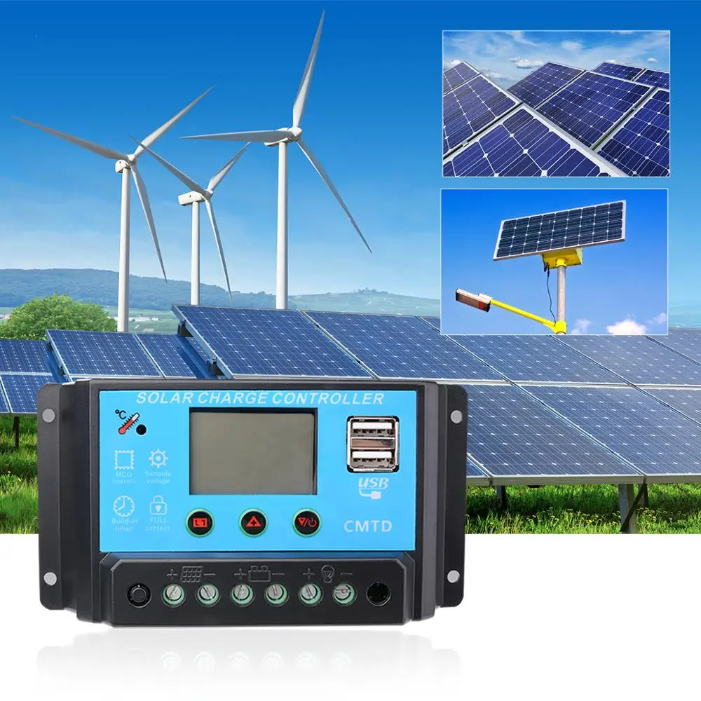

10A/20A PWM Solar Controller 12V/24V Solar Panel System Charge Controller Charging Regulator Intelligent USB Overload Protection