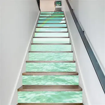 

Beautiful Rainbow Sea Home DIY Door Renovation Wallpaper Self Adhesive PVC Stair Stickers Waterproof Staircase Mural 13pcs