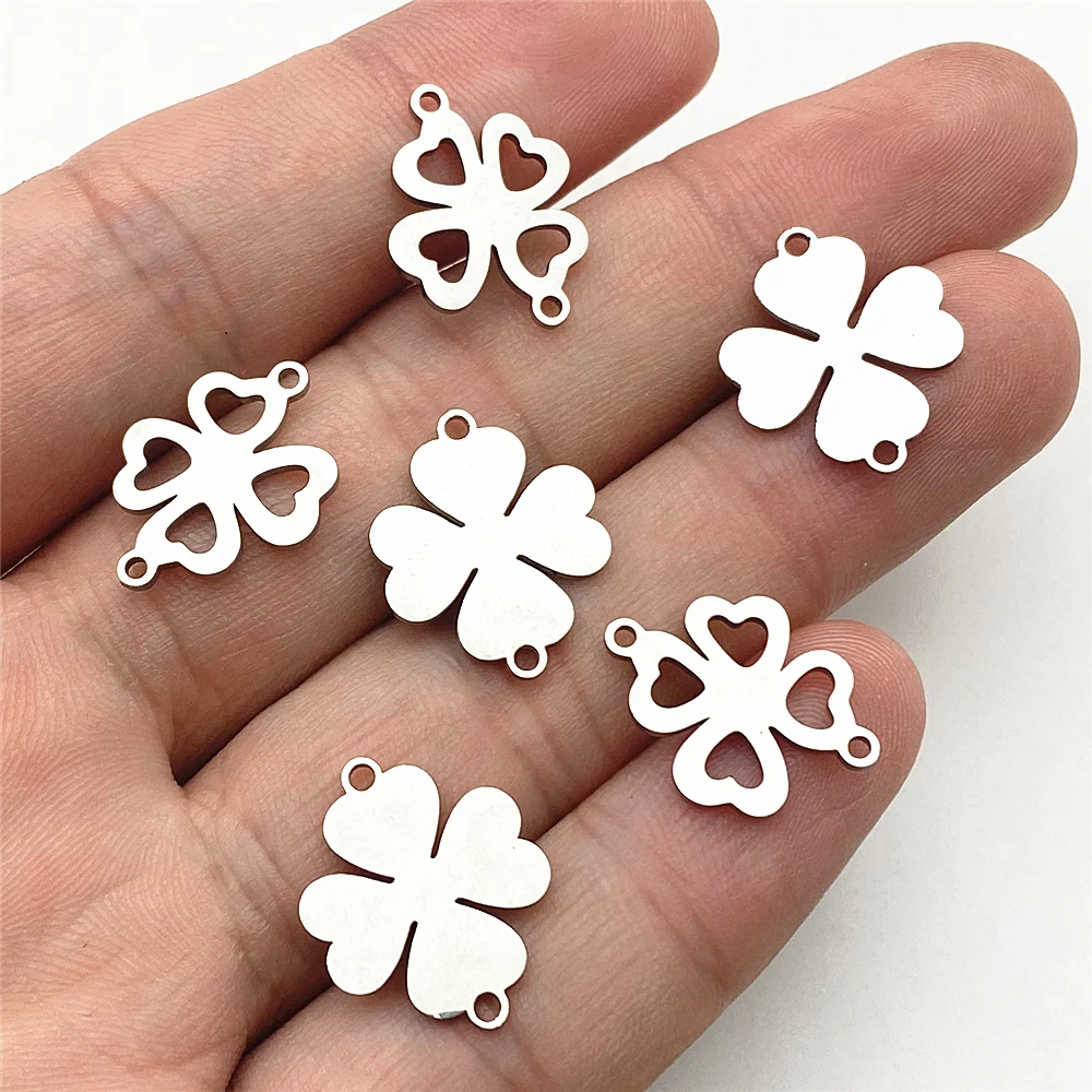 

2 Type 10pcs/Lot Lucky Clover Fashion Charms Connectors For Necklace Diy Bracelet Four Leaves Pendant Handmade Diy Jewelry Make