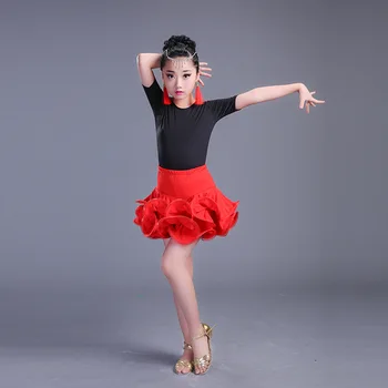 Children Latin Dance Costumes Girls Latin Skirt 2-piece Set Short-sleeved Professional Competition Stage Performing Dancewear