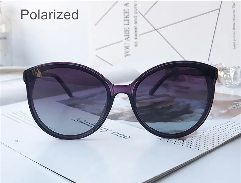 POLARIZED PU UVLAIK, женские солнцезащитные очки, поляризационные, круглые, винтажные, солнцезащитные очки, Ретро стиль, кошачий глаз, очки для женщин, брендовые, для вождения, UV400 - Цвет линз: POLARIZED PU