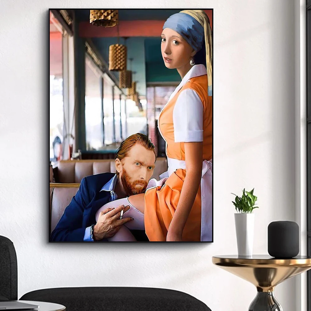 Classic Painting The Girl with Pearl Earrings Spoof Van Gogh Funny Wall Art Print Canvas Poster for Home Decor | Дом и сад