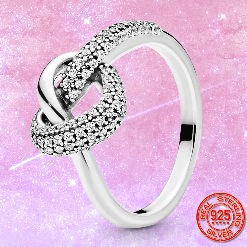 

Genuine 925 Sterling Silver Knotted Heart Finger Ring For Women Wedding Engagement Rings Original Brand Jewelry Gift
