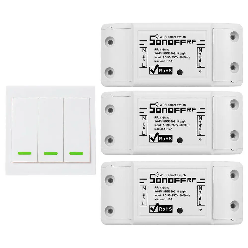 Sonoff RF WiFi Smart Switch RF Receiver Remote Control Smart Light Timing Switchs 1 2 3Gang 433Mhz RF Remote for Alexa Google 