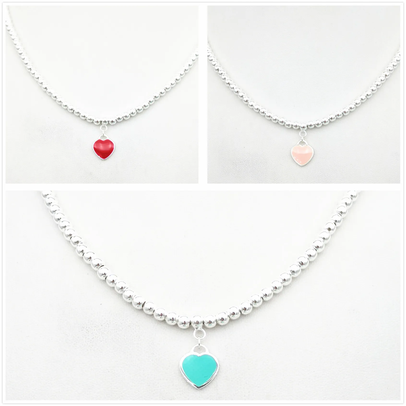 1: 1 sterling silver 925 classic 10mmX13mm exclusive blue enamel caution card ladies 4mm round bead necklace | Украшения и